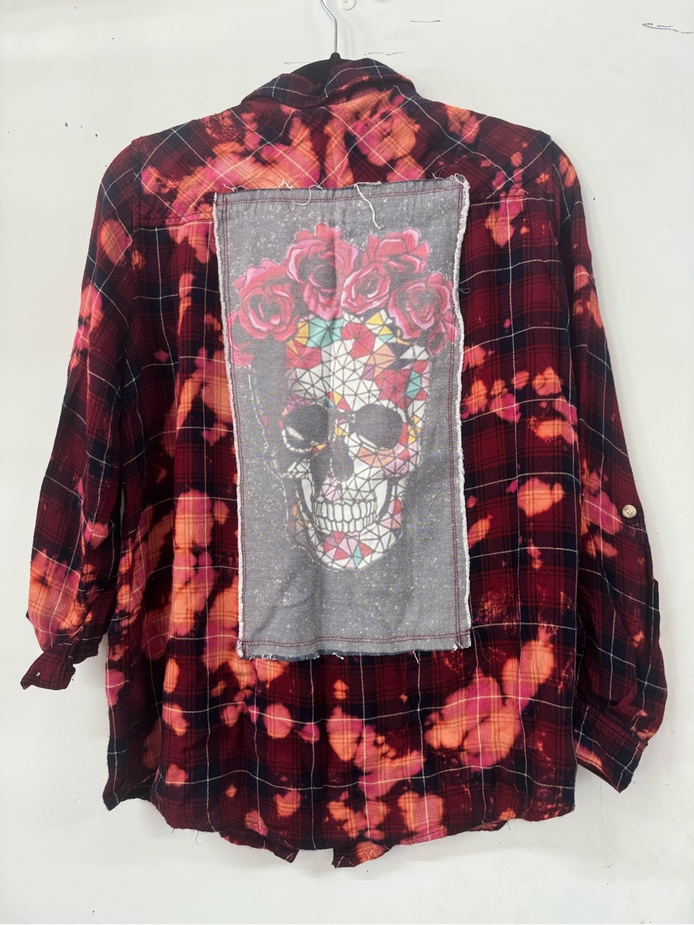 The Nu Vintage Red Bleach Tie Dyed Flannel Shirt M